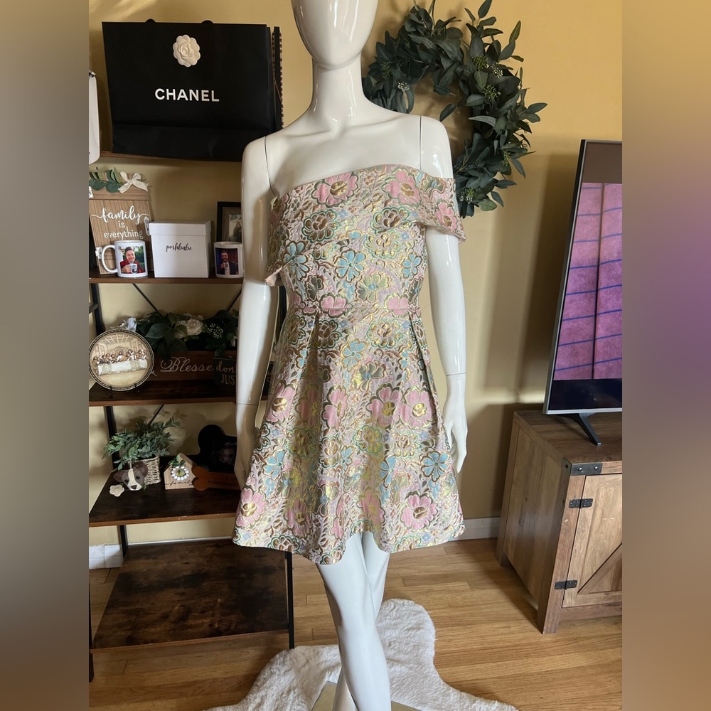 NWT Topshop Women’s Pastel & Gold Toned One Shoulder Dress SZ 6🌸✨ - Picture 3 of 16